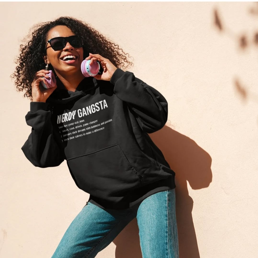 Nerdy Gangsta Definition Hoodie - Unisex Hooded Sweatshirt (Black)